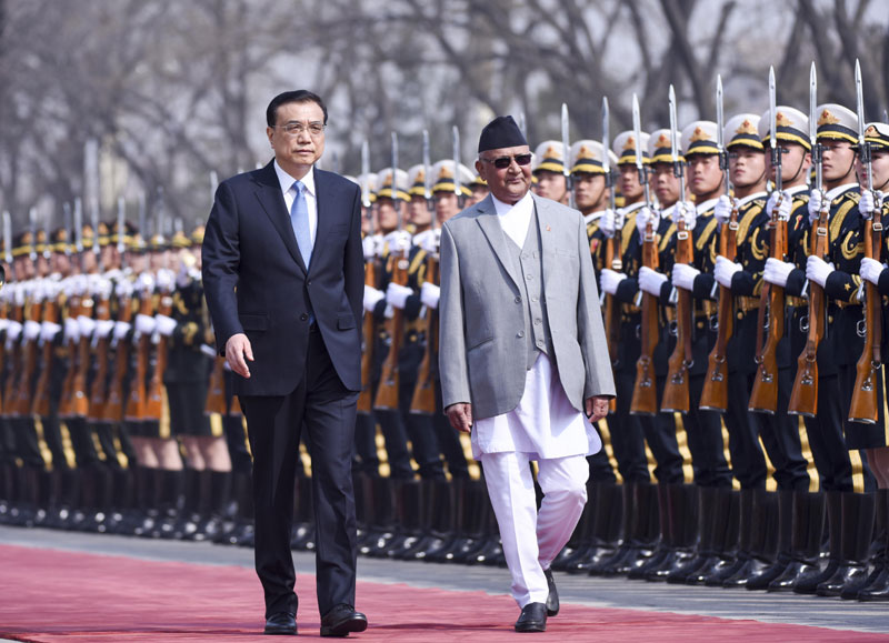 李克强举行仪式欢迎尼泊尔总理奥利访华