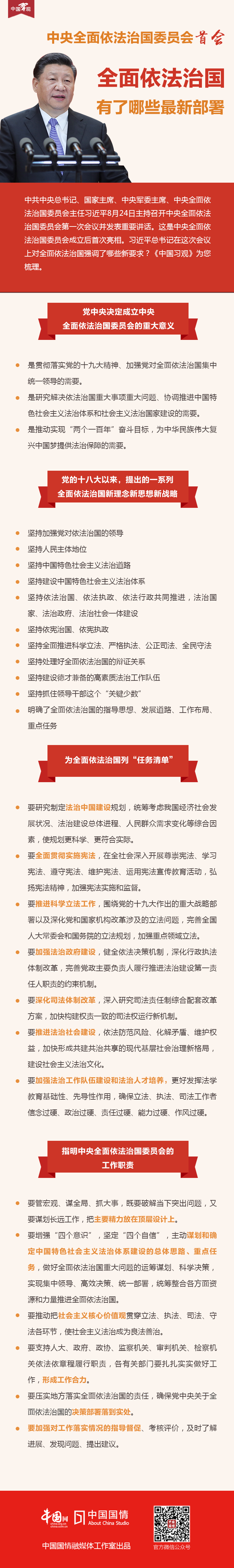 中央全面依法治国委员会首会 全面依法治国有了哪些最新部署？